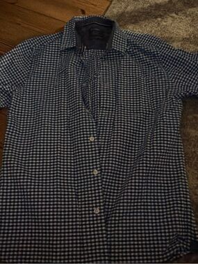 Primark Navy and White Check Short-Sleeve Button-Down Shirt
